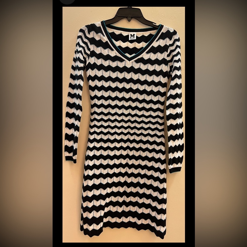 M Missoni Black and White Zigzag Knit Dress IT 40